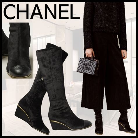 chanel velvet boots|Chanel clothing store.